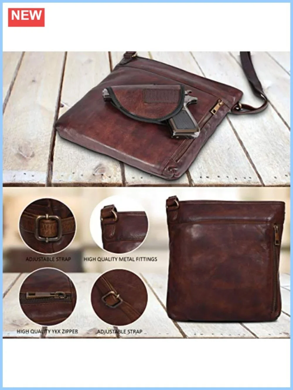 Handmade Leather Crossbody Bag with Detachable Holster